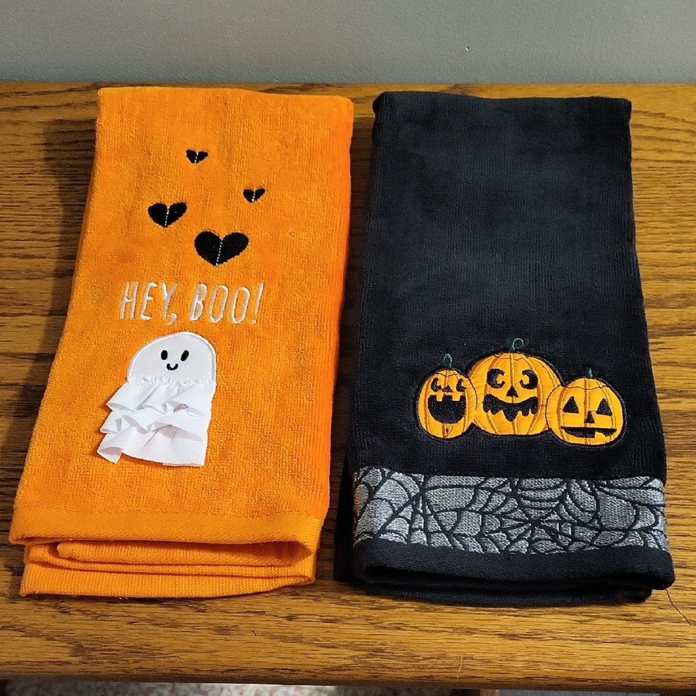 Halloween Themed Kitchen Towels - Orange and Black